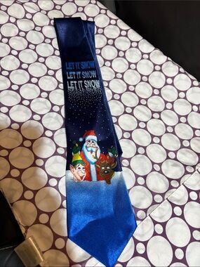'Let It Snow' Blue Holiday Tie with Santa & Friends
